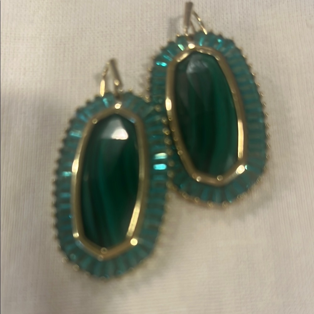 Kendra Scott Green and Gold Oval Drop Earrings